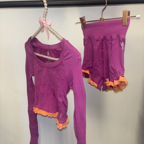 Free People Women’s Sz Xs Two Piece Set Checkers Knit Top Shorts Event Lounge - Picture 2 of 7